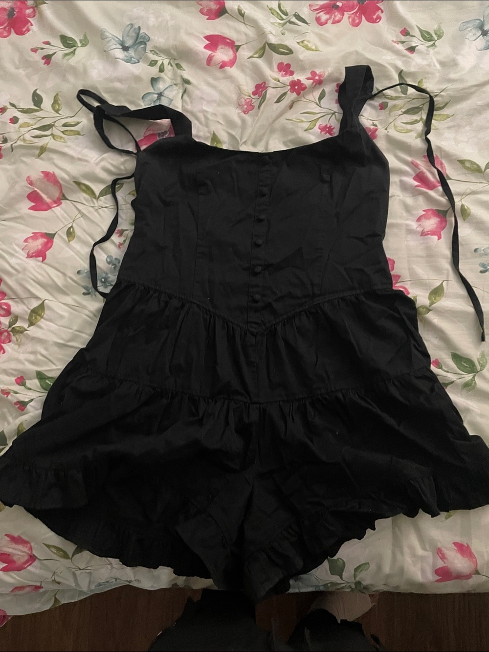 wild fable Black Ruffle Romper with Tie Straps